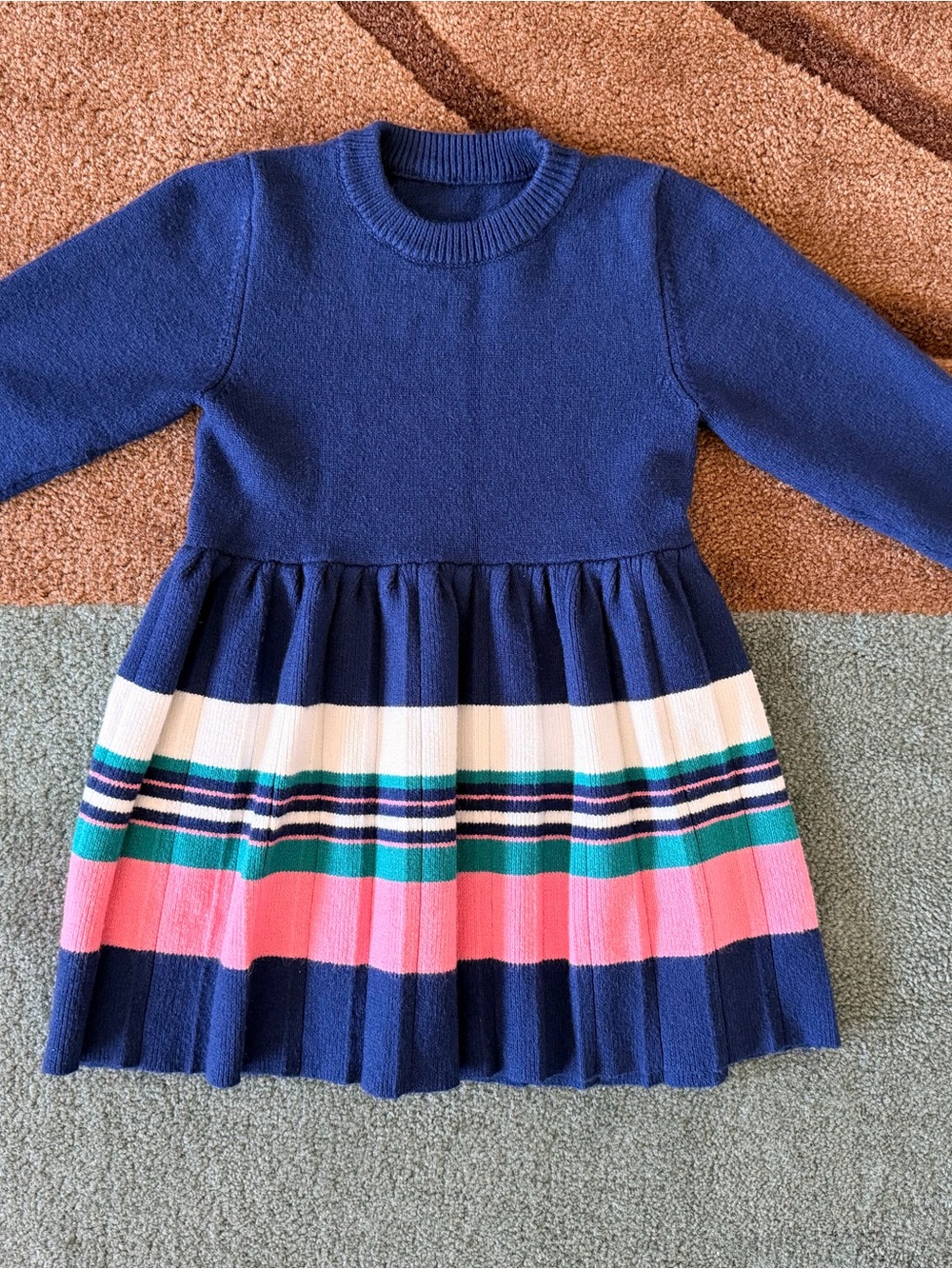 SHEIN Navy Knit Dress with Pink, Teal & White Stripes
